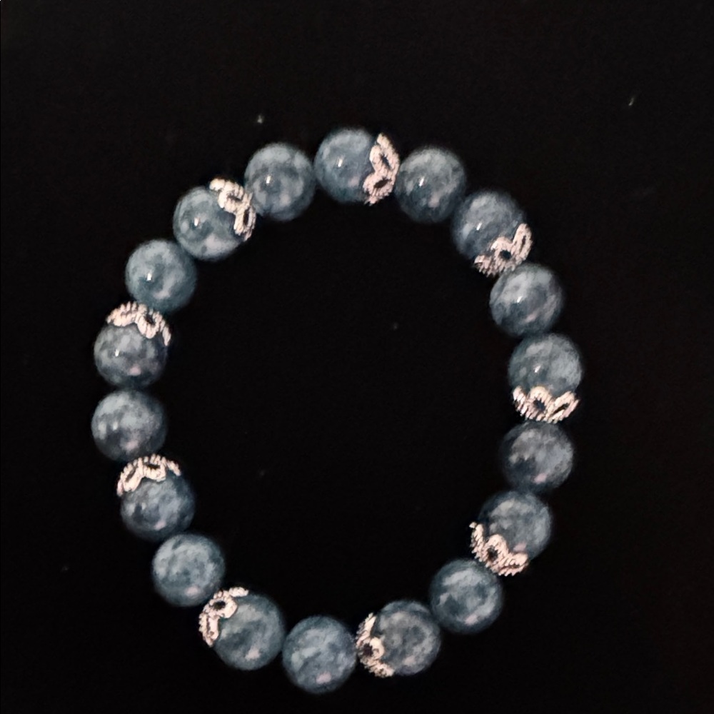 Chic Blue Apatite Stone Beaded Bracelet with Silver Accents